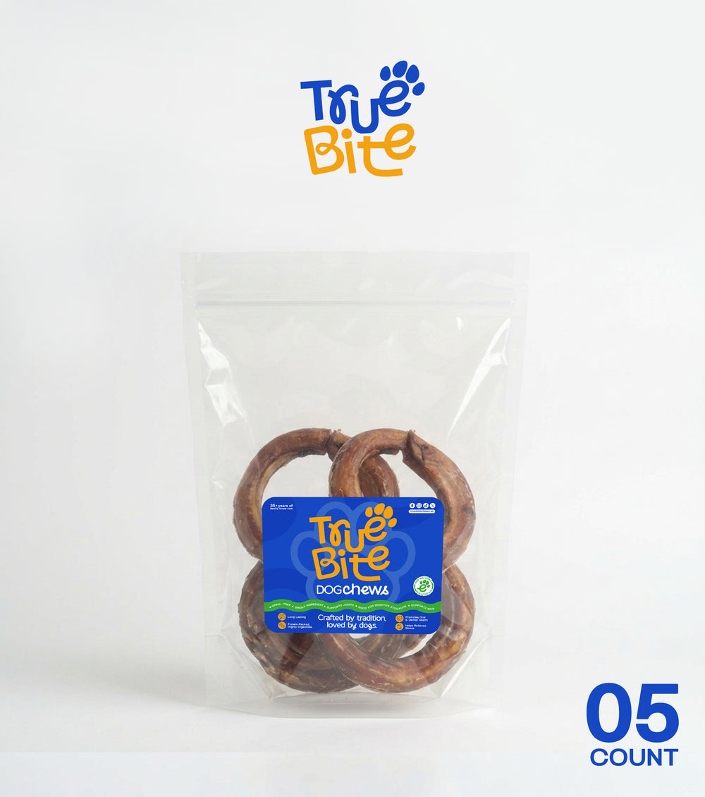 True Bite beef pizzle Bully Rings, 5-count package