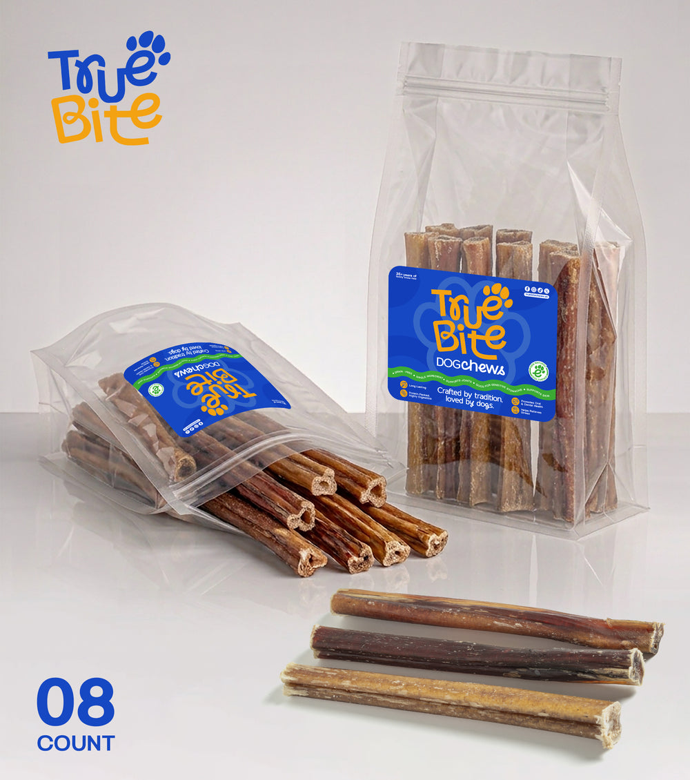 True Bite 6-inch thick bully stick, single chew with wrap label